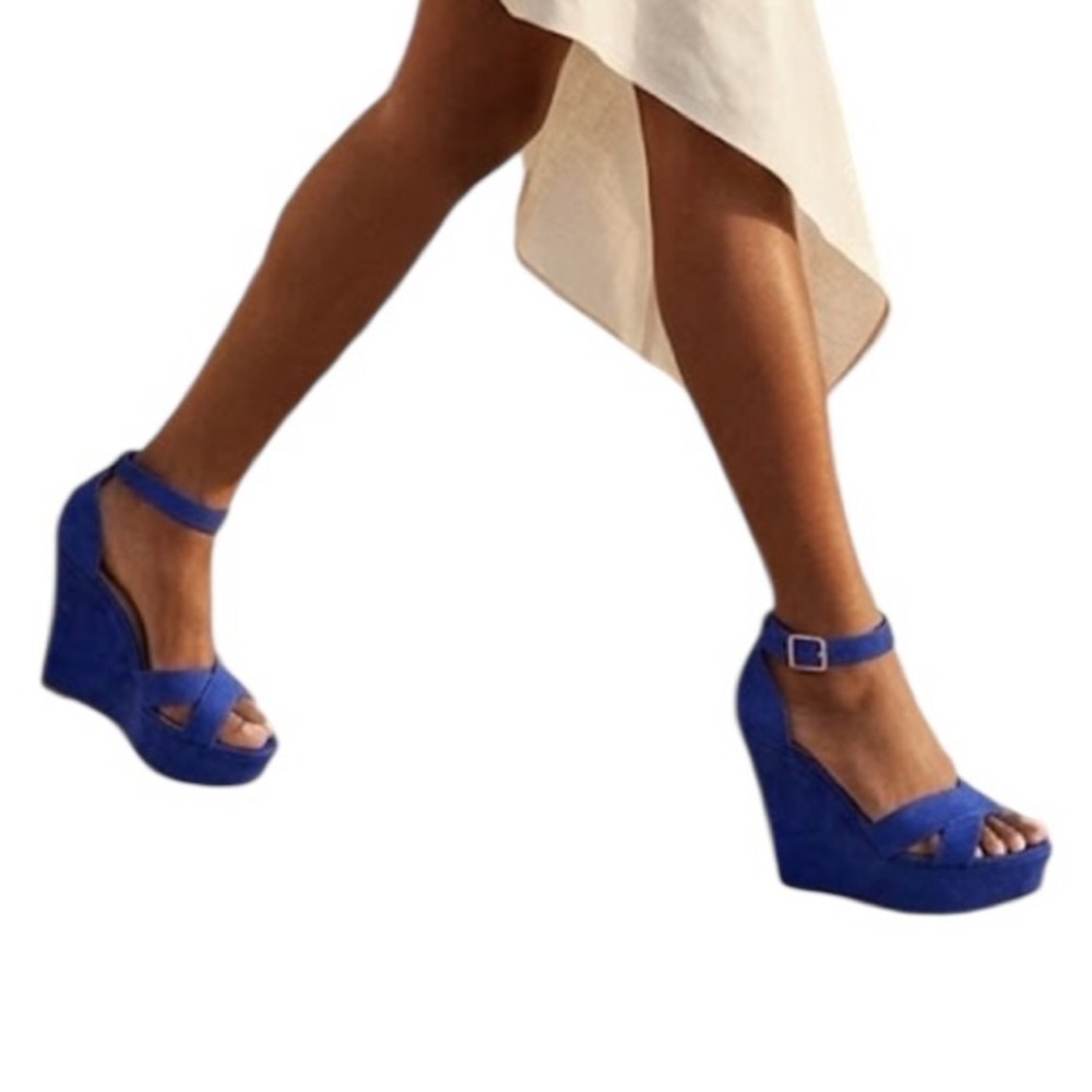 JustFab Womens Platform Wedge Sandals Cobalt Blue Ankle Strap Open Toe Size 8